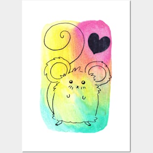 Watercolor Mouse and Heart Posters and Art